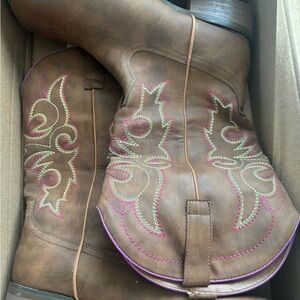 Brown Embroidered Heeled Boots
